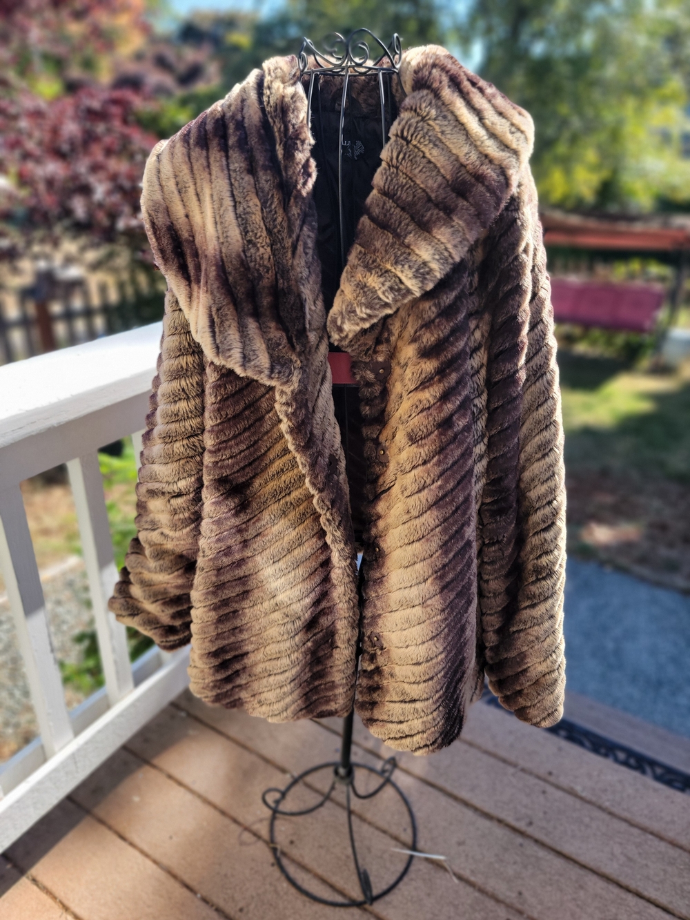 Alfani Striped Faux Fur Hooded Jacket in Brown Tones